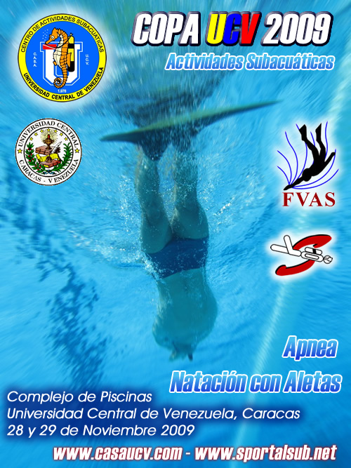 aficheweb Último día de inscripciones y listado preliminar de atletas inscritos y pruebas para la Copa UCV 2009 de Actividades Subacuáticas en Caracas, Venezuela