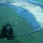 Buzo argentino celebra bicentenario de su país ondeando bandera subacuática