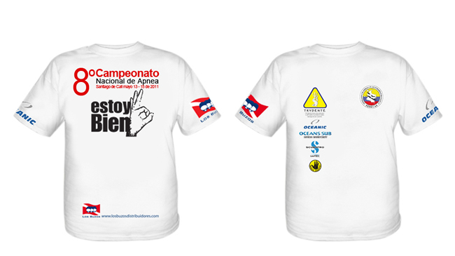 Camisetas Oficial del Campeonato de Apnea 2011 8vo Campeonato Nacional de Apnea de Colombia.